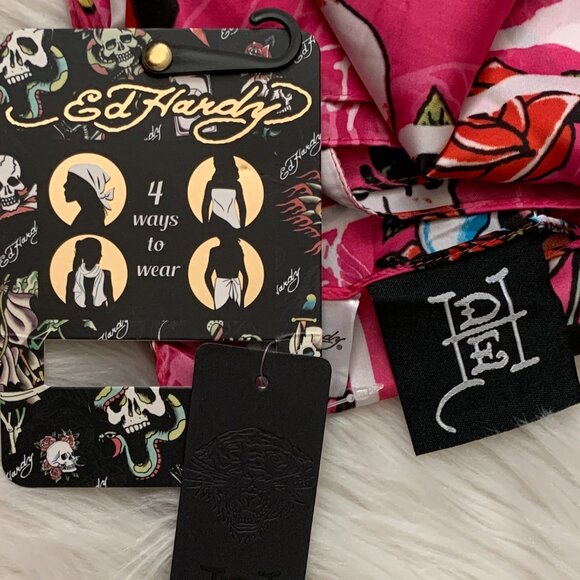 ED HARDY Love Kills Slowly Skull Square Scarf in Hot Pink - Picture 3 of 3